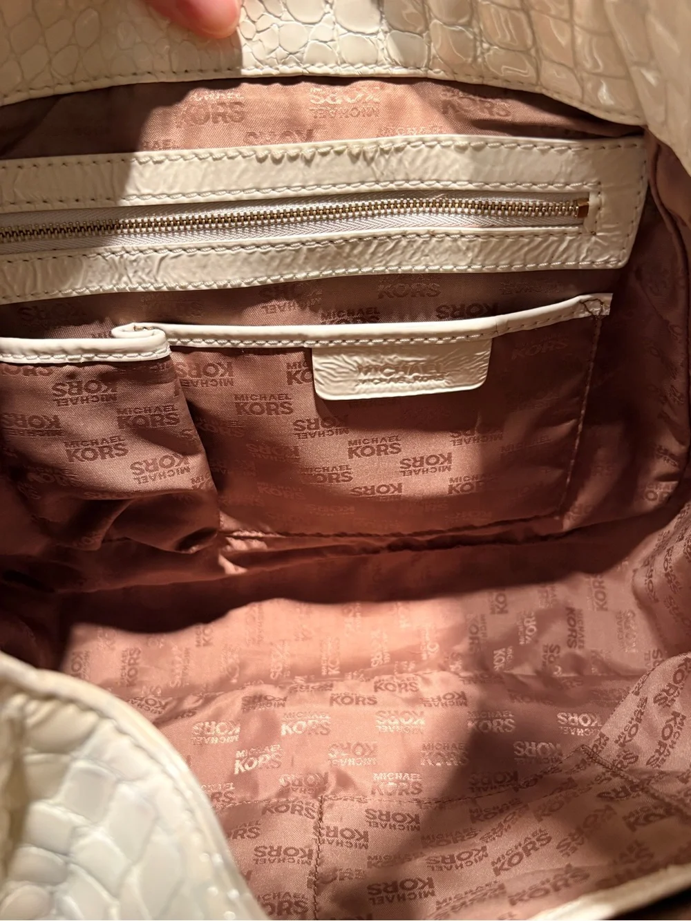 Michael Kors Cream Croc-Embossed Hobo with Gold Buckle